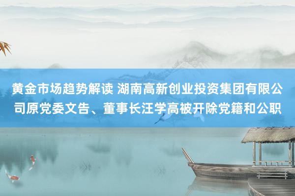   黄金市场趋势解读 湖南高新创业投资集团有限公司原党委文告、董事长汪学高被开除党籍和公职