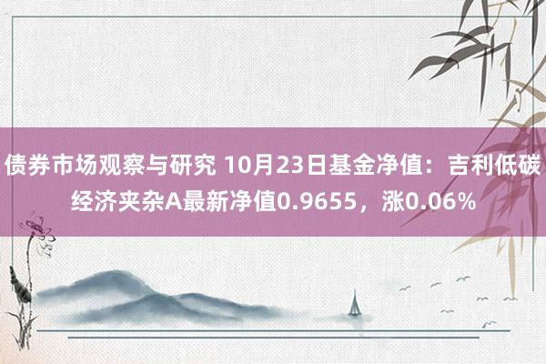   债券市场观察与研究 10月23日基金净值：吉利低碳经济夹杂A最新净值0.9655，涨0.06%