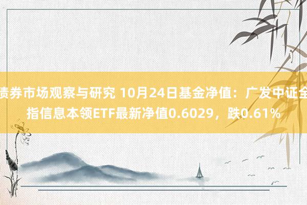   债券市场观察与研究 10月24日基金净值：广发中证全指信息本领ETF最新净值0.6029，跌0.61%