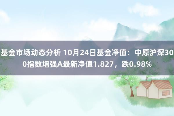   基金市场动态分析 10月24日基金净值：中原沪深300指数增强A最新净值1.827，跌0.98%