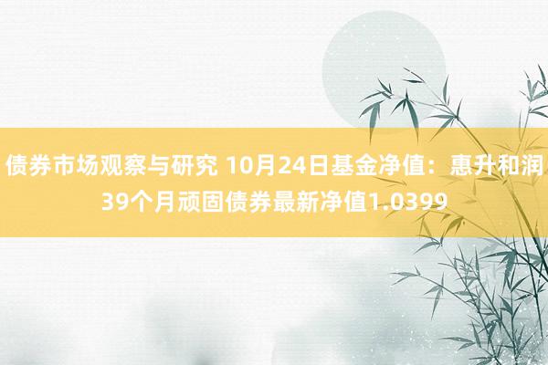   债券市场观察与研究 10月24日基金净值：惠升和润39个月顽固债券最新净值1.0399