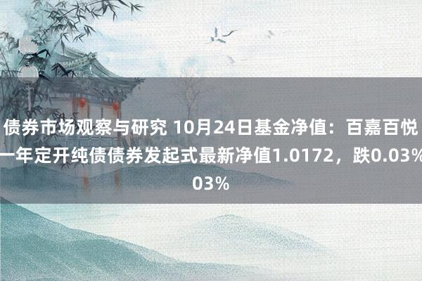 债券市场观察与研究 10月24日基金净值：百嘉百悦一年定开纯