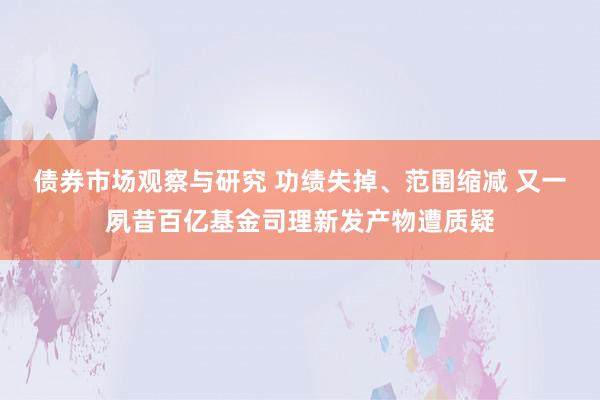   债券市场观察与研究 功绩失掉、范围缩减 又一夙昔百亿基金司理新发产物遭质疑