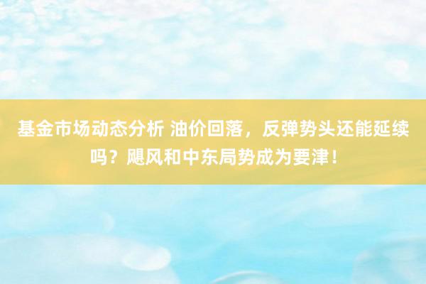 基金市场动态分析 油价回落，反弹势头还能延续吗？飓风和中东局势成为要津！