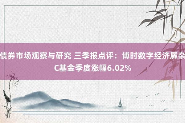   债券市场观察与研究 三季报点评：博时数字经济羼杂C基金季度涨幅6.02%