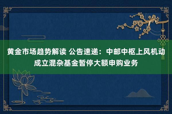   黄金市场趋势解读 公告速递：中邮中枢上风机动成立混杂基金暂停大额申购业务