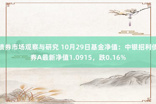 债券市场观察与研究 10月29日基金净值：中银招利债券A最新净值1.0915，跌0.16%