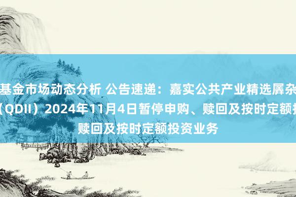 基金市场动态分析 公告速递：嘉实公共产业精选羼杂发起式（QDII）2024年11月4日暂停申购、赎回及按时定额投资业务