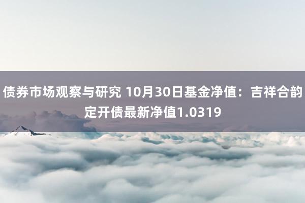 债券市场观察与研究 10月30日基金净值：吉祥合韵定开债最新净值1.0319