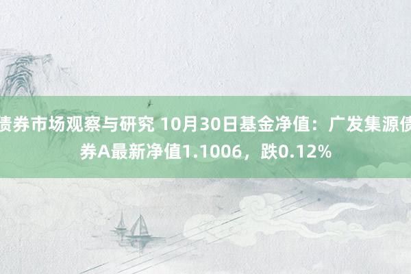 债券市场观察与研究 10月30日基金净值：广发集源债券A最新