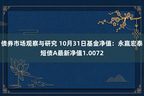 债券市场观察与研究 10月31日基金净值：永赢宏泰短债A最新