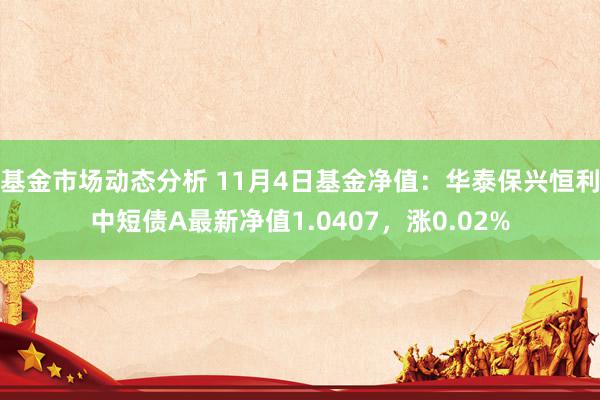 基金市场动态分析 11月4日基金净值：华泰保兴恒利中短债A最新净值1.0407，涨0.02%