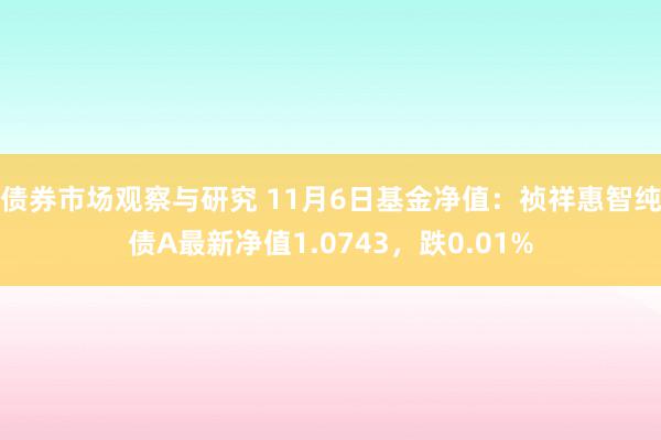 债券市场观察与研究 11月6日基金净值：祯祥惠智纯债A最新净值1.0743，跌0.01%