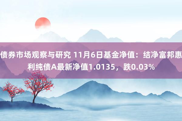 债券市场观察与研究 11月6日基金净值：结净富邦惠利纯债A最新净值1.0135，跌0.03%