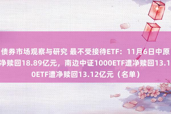 债券市场观察与研究 最不受接待ETF：11月6日中原科创50ETF遭净赎回18.89亿元，南边中证1000ETF遭净赎回13.12亿元（名单）