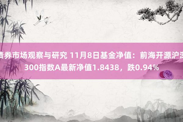 债券市场观察与研究 11月8日基金净值：前海开源沪深300指数A最新净值1.8438，跌0.94%