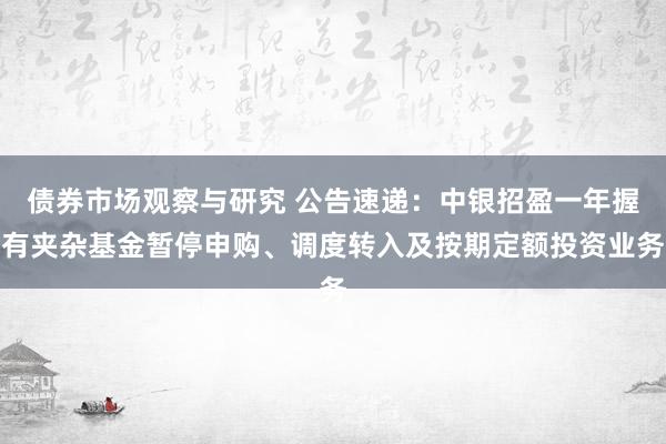   债券市场观察与研究 公告速递：中银招盈一年握有夹杂基金暂停申购、调度转入及按期定额投资业务