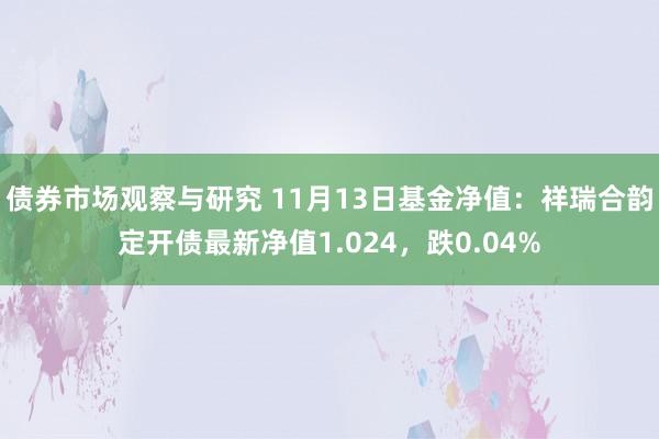   债券市场观察与研究 11月13日基金净值：祥瑞合韵定开债最新净值1.024，跌0.04%