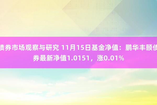 债券市场观察与研究 11月15日基金净值：鹏华丰颐债券最新净值1.0151，涨0.01%