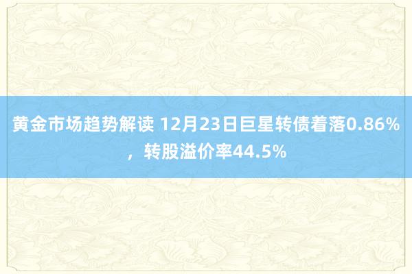 黄金市场趋势解读 12月23日巨星转债着落0.86%，转股溢价率44.5%