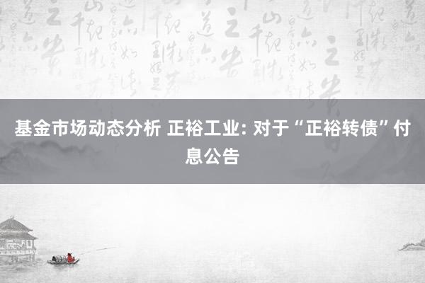   基金市场动态分析 正裕工业: 对于“正裕转债”付息公告