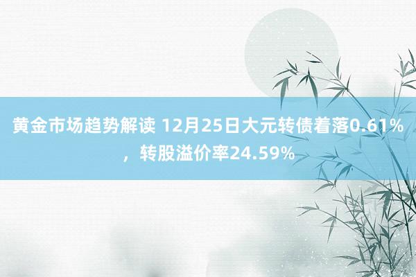   黄金市场趋势解读 12月25日大元转债着落0.61%，转股溢价率24.59%