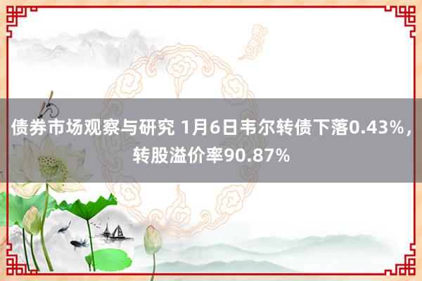 债券市场观察与研究 1月6日韦尔转债下落0.43%，转股溢价率90.87%