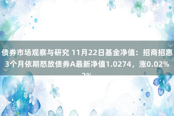   债券市场观察与研究 11月22日基金净值：招商招惠3个月依期怒放债券A最新净值1.0274，涨0.02%